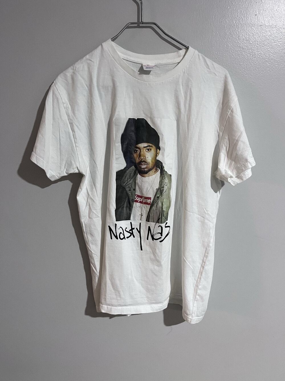 Supreme Shirt Mens XL White Short Sleeve Nas Graphic Crew Neck 100% Cotton USA
